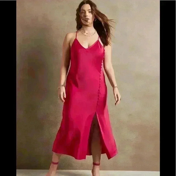 Banana Republic Covered-Button Satin Midi Slip Dress - Picture 1 of 6
